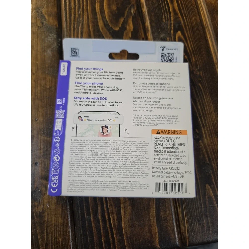 Tile‎ RE-60021 Life360 Tile Mate 1 Pack Tracker White